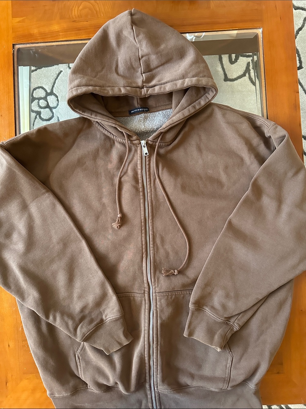 Brandy Melville Brown Full-Zip Hooded Sweatshirt